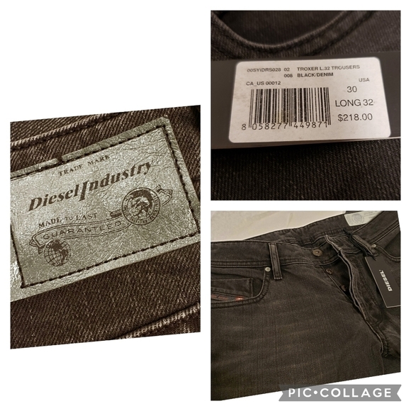 NWT Diesel Troxer Black Slim Skinny Jeans 30 on tag/measures 32 - Picture 1 of 12